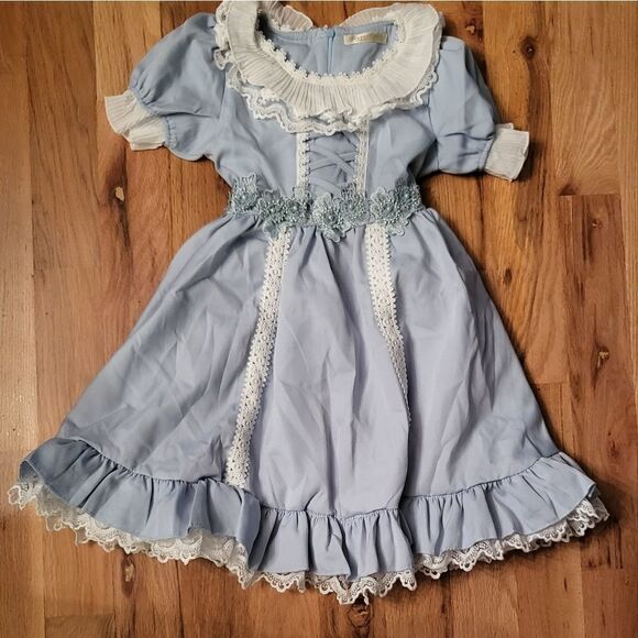 NWT Mangostice Girls' Ruffle Detail Dress- Blue - Picture 2 of 7